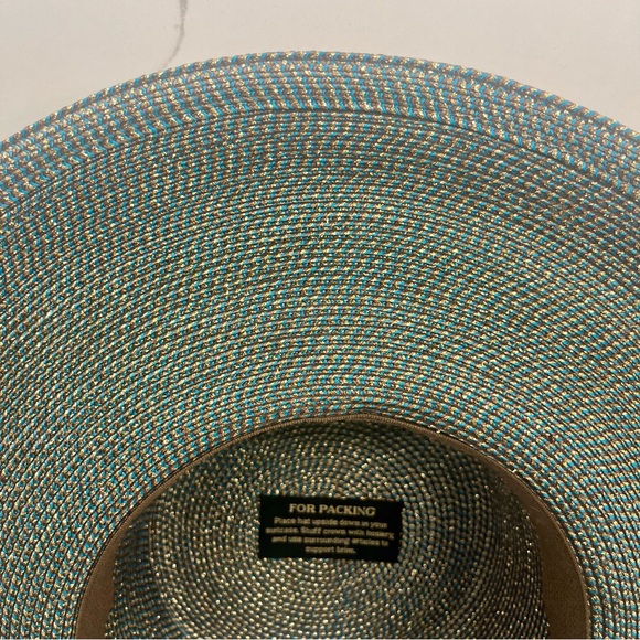 Eric Javits Metallic Woven Wide Rim Hat - Teal and Gold NWOT - Picture 4 of 7
